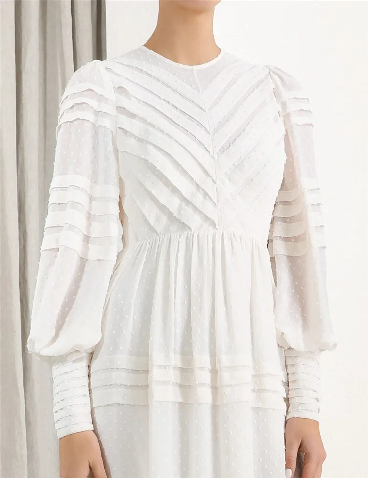 Прямая поставка женский цельный белый платье 2019 круглый вырез втулка в горошек с