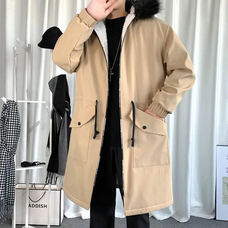 2020 Winter Men's Long Trench Coats Snow Jacket Fashion Windbreaker Plush Overcoat Hooded Parkas Cotton-padded Clothes M-5XL