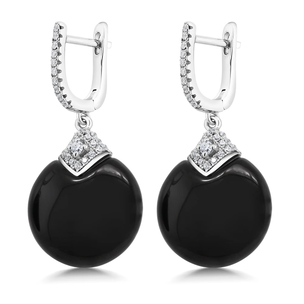 GemStoneKing круглый натуральный черный оникс 925 пробы серебряные женские серьги с белым кубическим цирконием CZ акценты