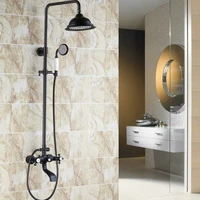 black oil rubbed brass dual cross handles bathroom 8 inch round rain shower faucet set bath tub mixer tap hand shower mhg104