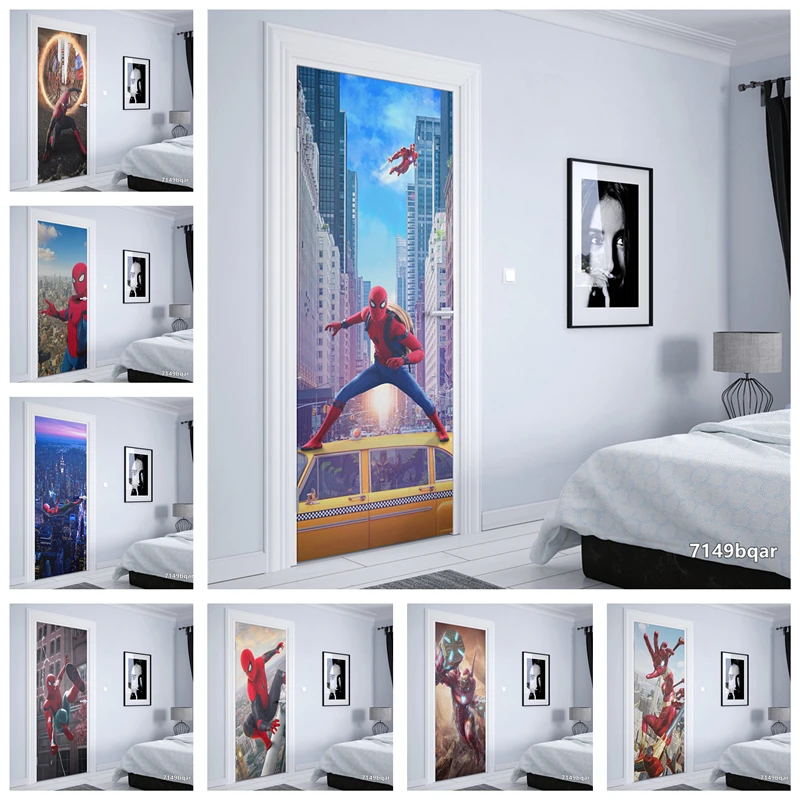 Обои с супергероями marvel Человек-паук самоклеящаяся дверная роспись Съемный