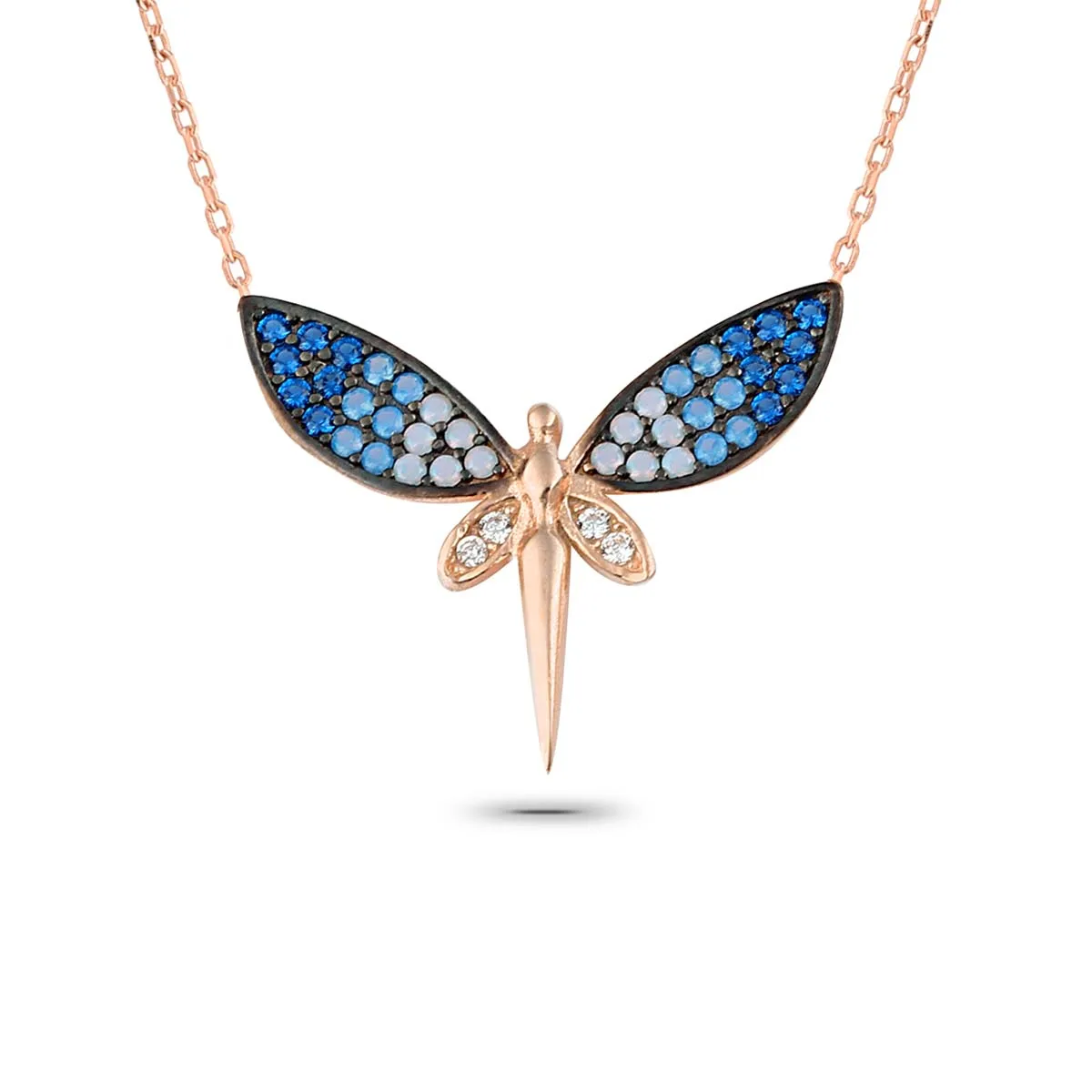 

Dragonfly Pendant Rose Gold Plated 925 Sterling Silver with Zircon Stone Necklace Jewelry
