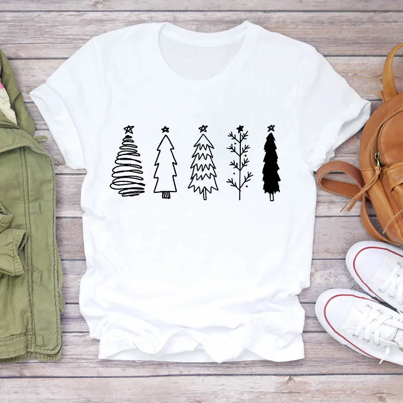 Фото Женская простая футболка с изображением дерева праздничная модная одежда на