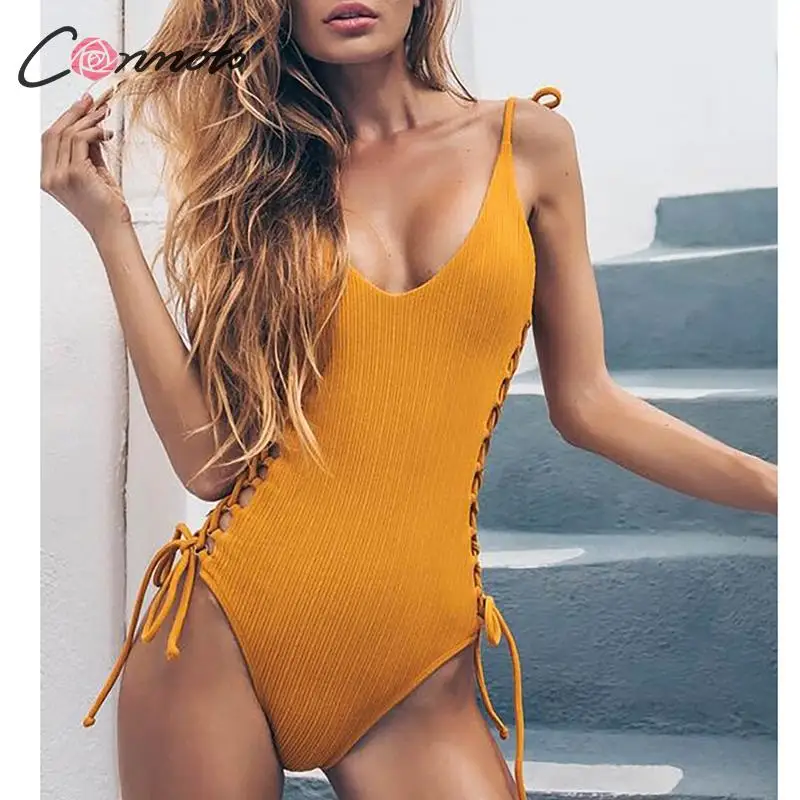 Bikinx желтый бандажный цельный купальник женский боди с высоким вырезом 2020 бандаж