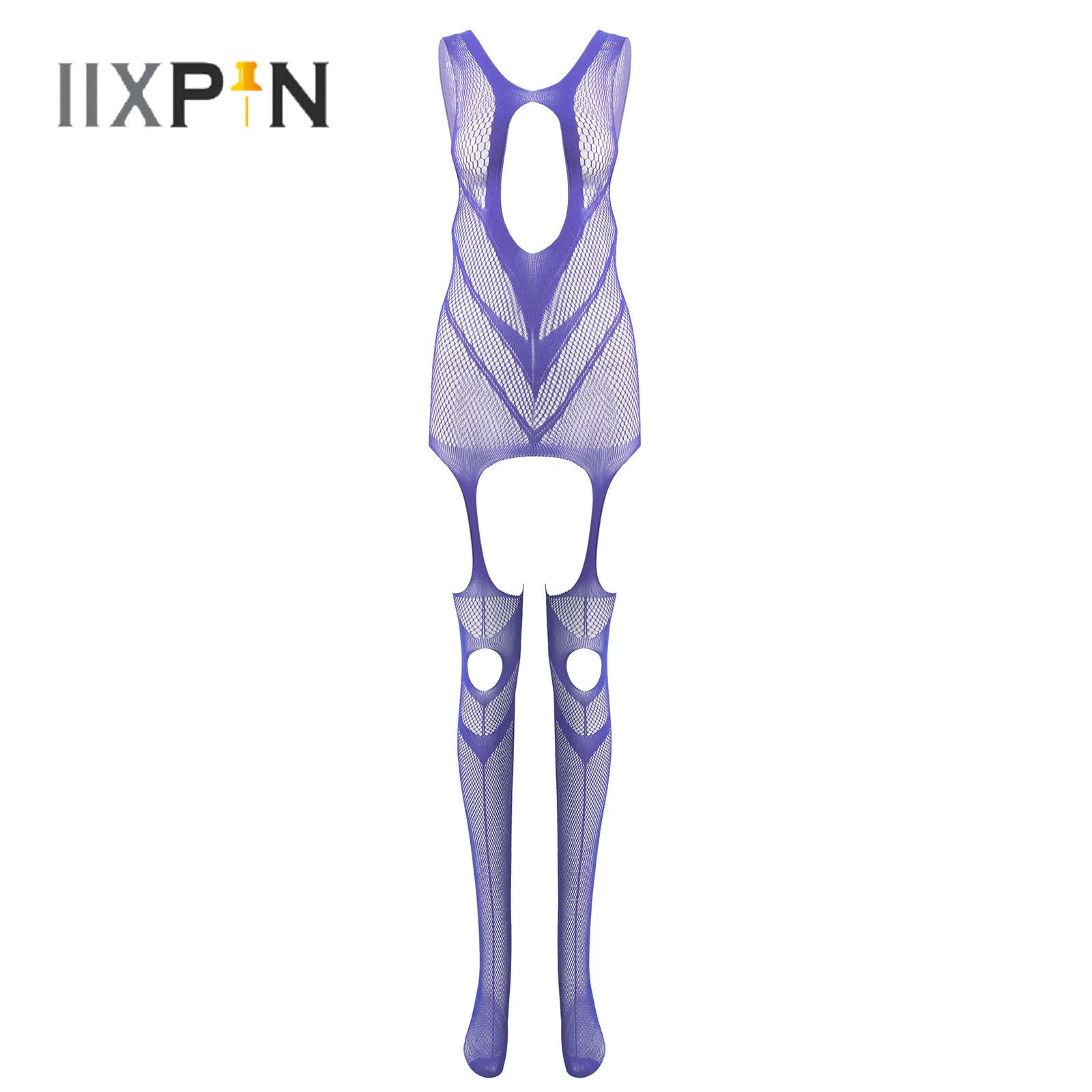 Womens Lingerie Crotchless Bodystocking Sexy Nightwear See-through Keyhole Hollow Out Fishnet Mesh Open Crotch Bodysuit | Тематическая