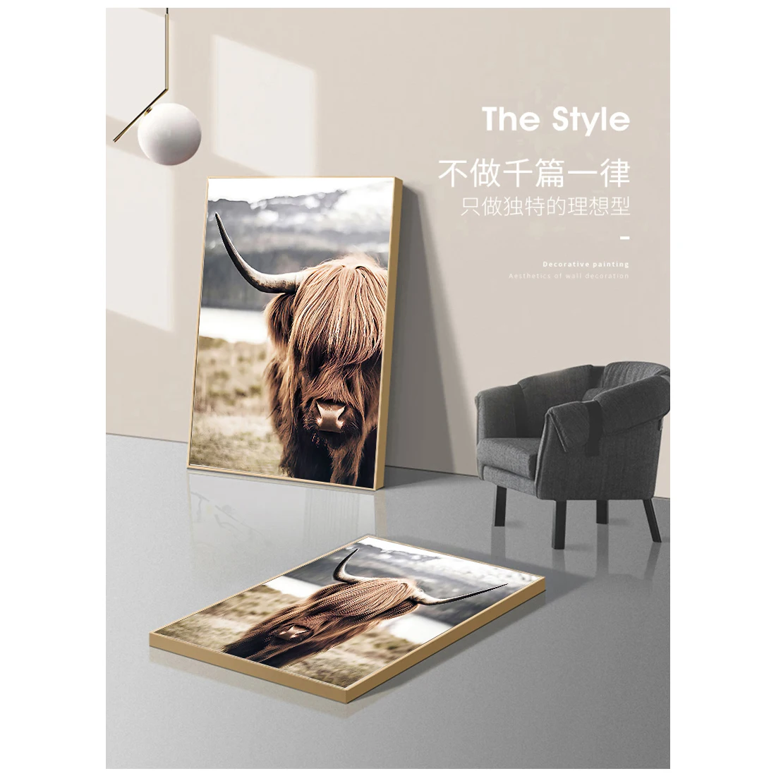 Живопись скота плакаты и печать Нордические скандинавские Cuadros Wall Art Picture для гостиной высокогорный бык дикие животные холст.