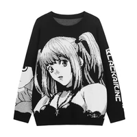 mens and womens new winter warm loose hip hop sweater animation death note character print pullover t neck long sleeve sweater