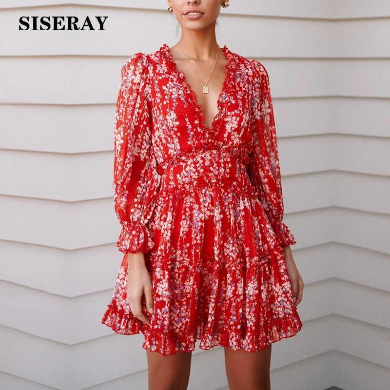 Женское сексуальное платье с вырезами на спине и цветочными оборками