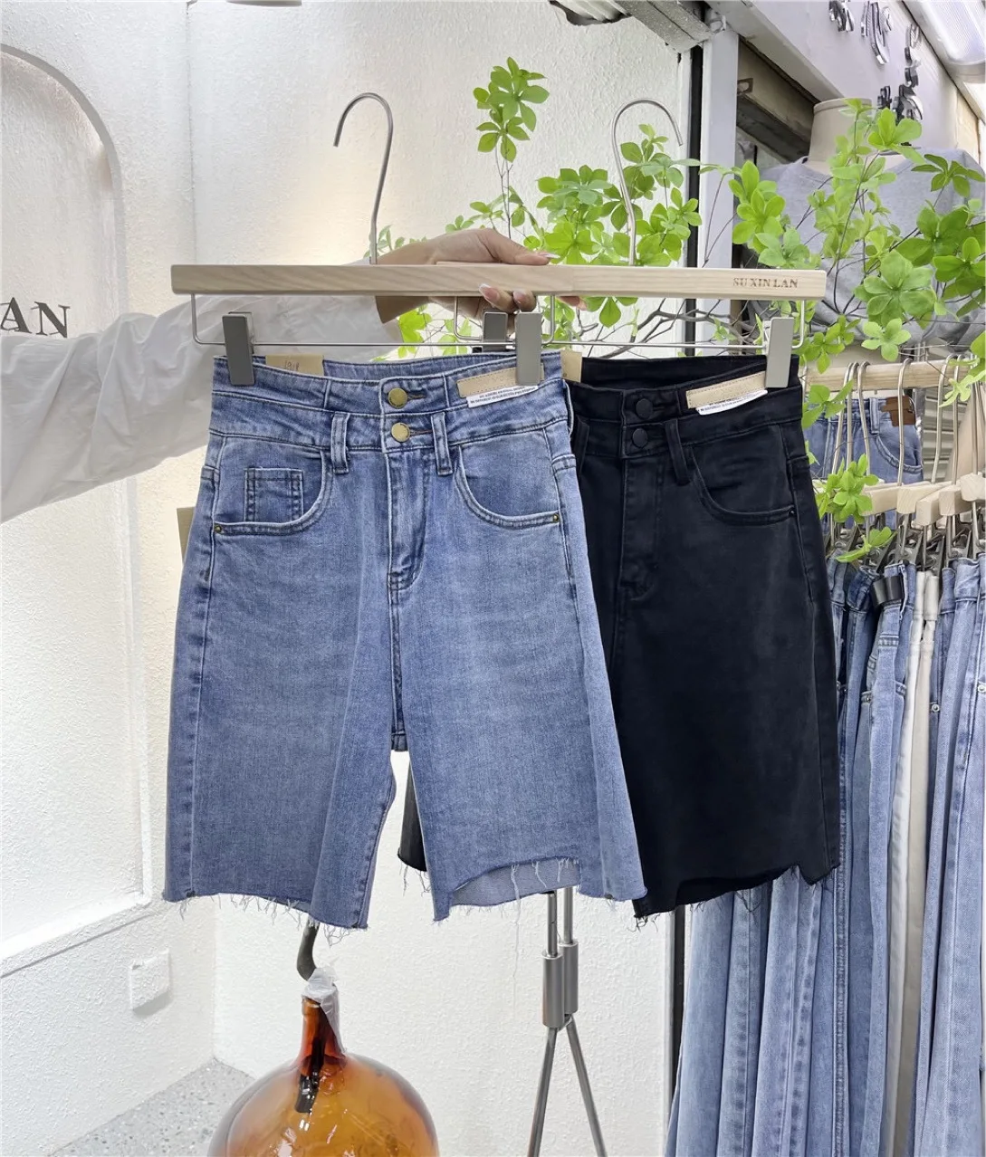 

Women's Denim Cropped Pants 2021 Summer New Women's High Waist Slimming Fashion Casual Two-button Jeans