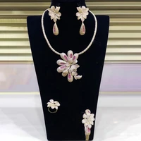 brand new luxury 4pcs flowers nigerian jewelry set for women wedding engagement party cubic zircon dubai bridal jewelry set 2021