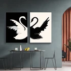 Детская Современная Скандинавская черно-белая картина с изображением лебедя, Картина на холсте, украшение, плакат с принтом, для гостиной, спальни, настенное искусство