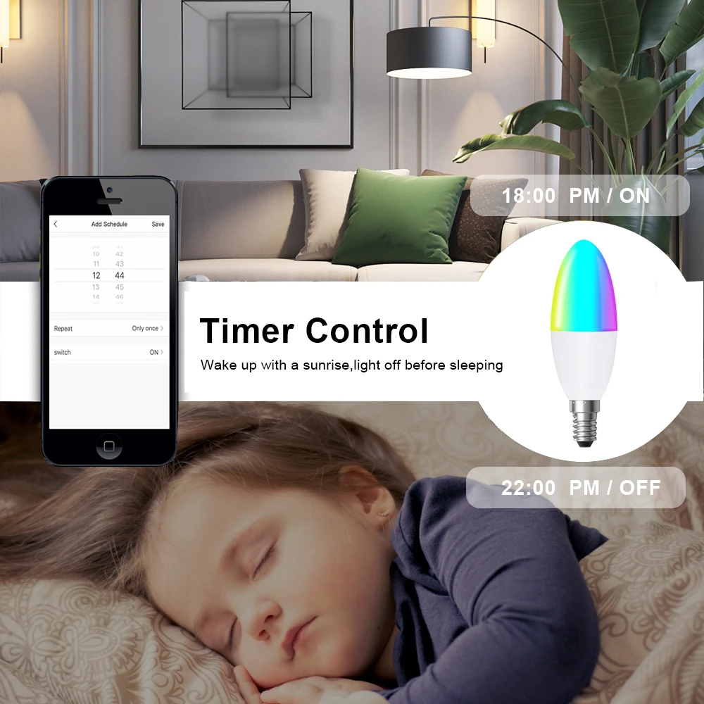 Умная лампа-свеча AVATTO Tuya 5 Вт Wi-Fi дистанционное управление через приложение Smart Life