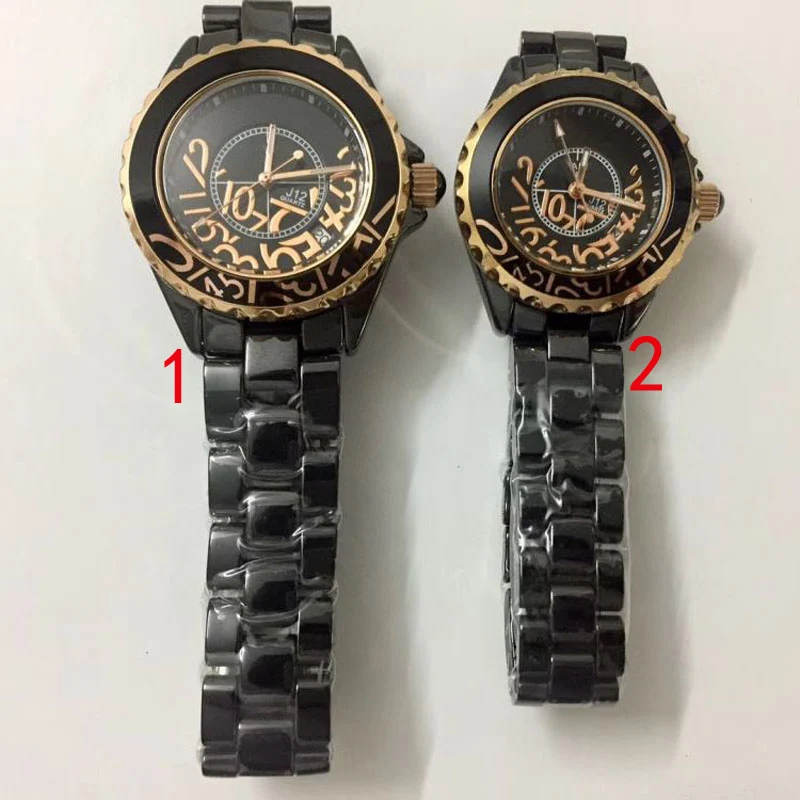 

New Couple Watch Women Men Quartz Number Watches Luxury Brand Real Ceramic Black White Clock Reloj de pareja Orologio da coppia