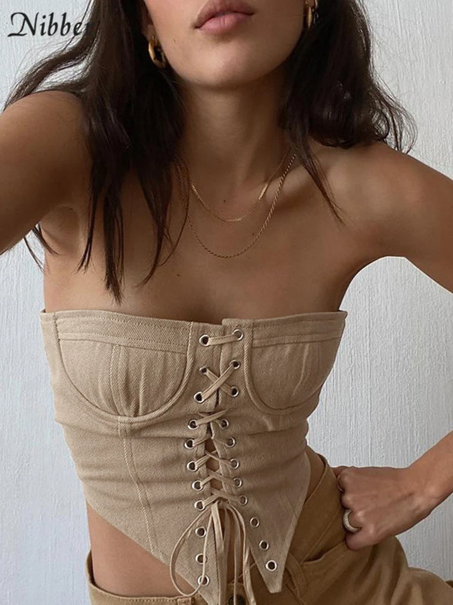 Модная однотонная короткая блузка Nibber в стиле ретро на бретельках Приталенный