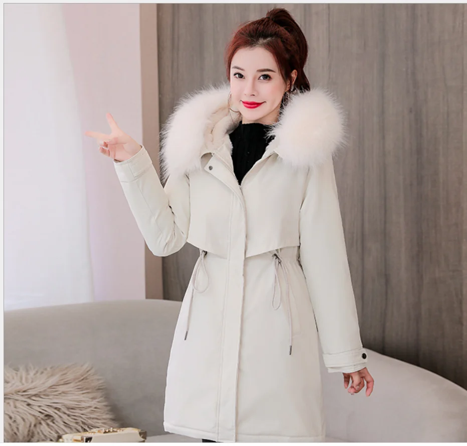 

Winter Warm Long Down Jacket 90% white duck down parka windproof women big fox fur collar hooded waterproof waist clothing coats