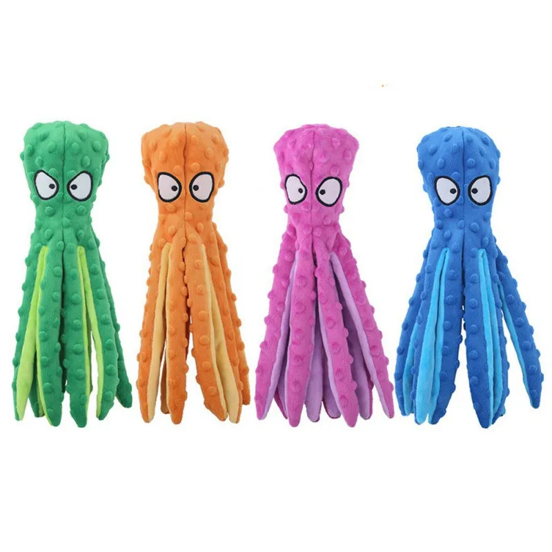 

8 Legs Octopus Soft Stuffed Plush Dog Squeaky Cartoon Orange Octopus Puppy Pet Toy Colorful Squid Dog Toy Pet Supplies