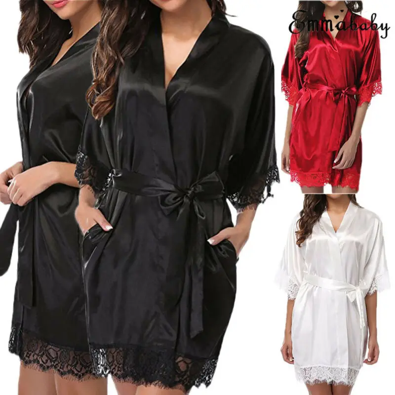 Сексуальные атласные халаты для женщин ночная рубашка с глубоким v образным
