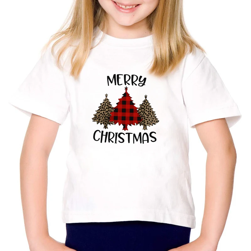 Клетчатая Рождественская футболка милая детская с графикой Kawaii хипстерские