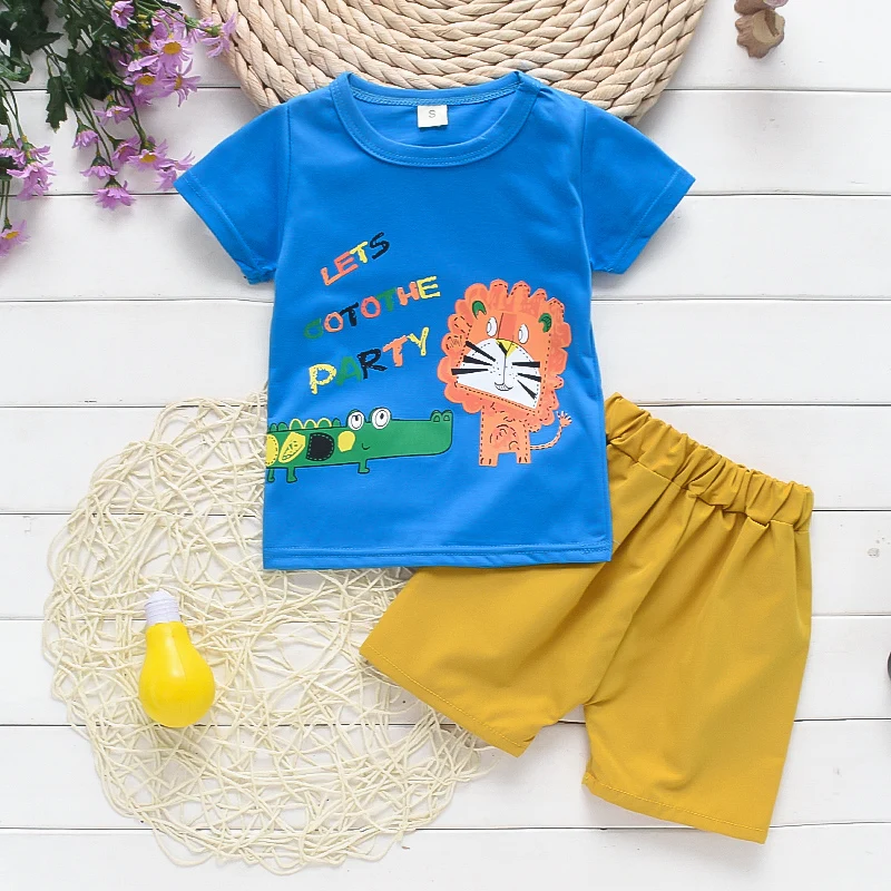 

Boys Summer Clothing Set Baby Cartoon Set Kids Boy Outfits Newborn Beach Clothing Cotton T-shirt+shorts 2pcs