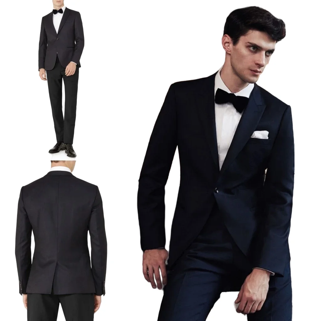 

Black Wedding Groom Tuxedos/Men Suits Custom Made Peaked Lapel/ Blazer Handsome 2Pieces Set Party Groomsmen Formal Slim Fit Wear