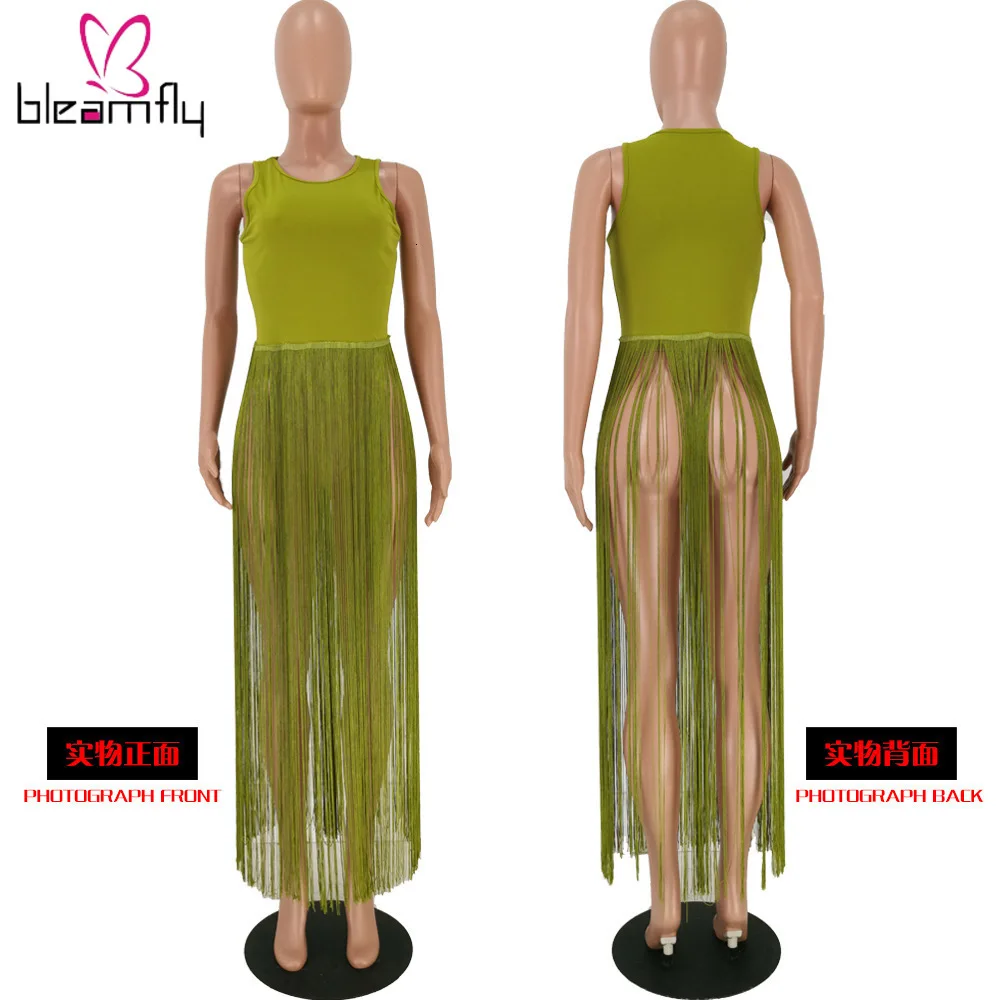 Длинное сексуальное платье без рукавов с кисточками черное повседневное летнее