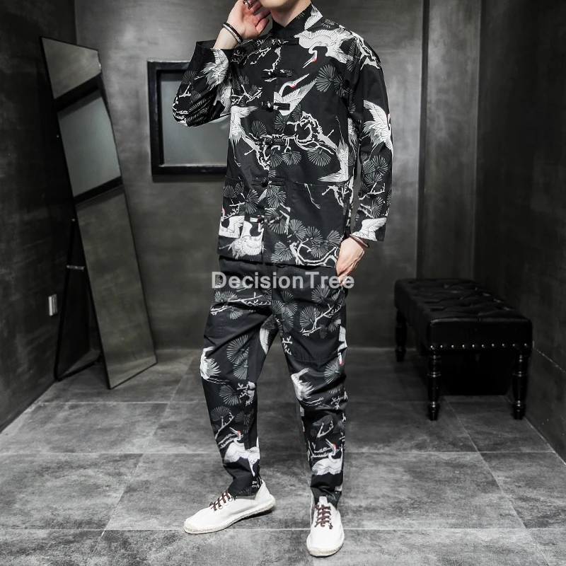 2021 китайский для мужчин и рисунком кунг-фу набор костюм Китайский Тай + Штаны