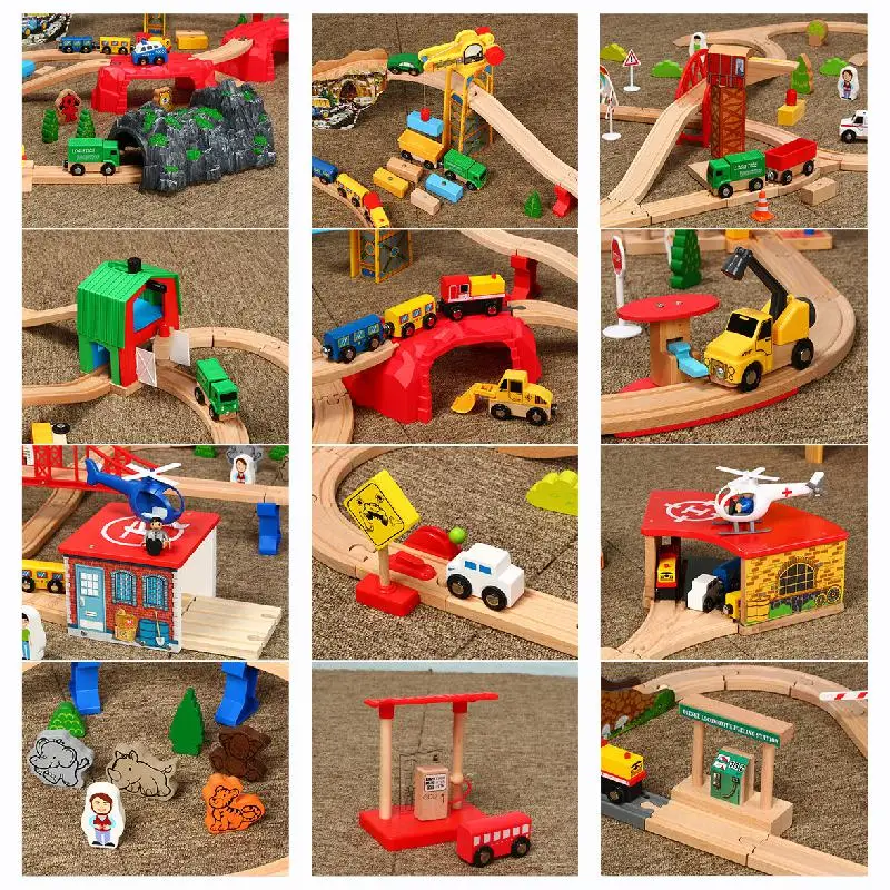 Деревянная железная дорога игрушка маленький поезд трек Magicl большой костюм для