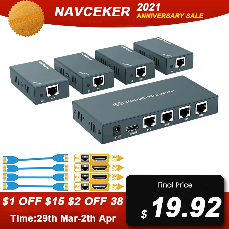 Receptor para Ps4 Hdmi Extensor Utp Divisor Estender 1080p Cat5e Cat6 hd Transmissor 1×4 Rj45 60m