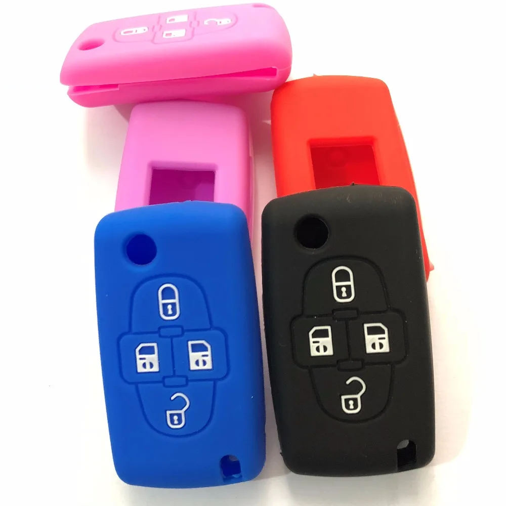 4 Buttons Flip Floding Funda Silicon Remote Key Fob Case For Peugeot 1007 Citroen C8 Shell Keyless |