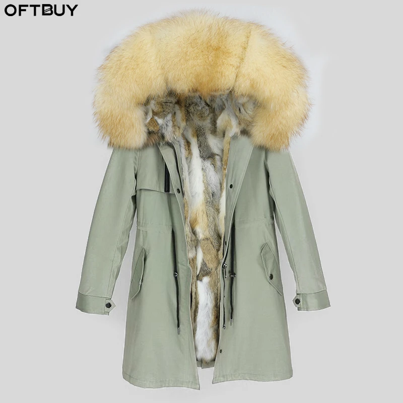 Женская парка с капюшоном OFTBUY теплая лисьим мехом на кроличьем меху уличная