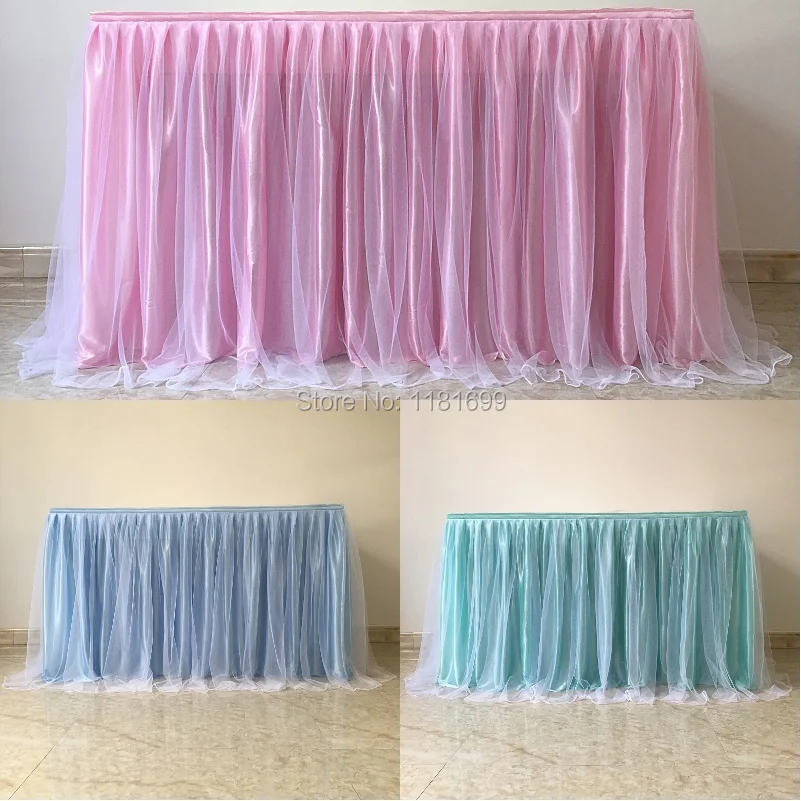 

Tulle tutu table skirt for party wedding event home banquet decoration ice silk table skirting for table cloth table cover
