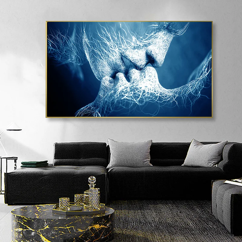 Новая мода черно-белая поцелуй любви абстрактное искусство на холсте живопись