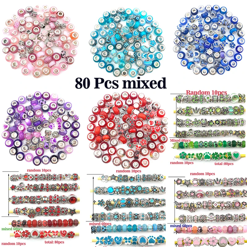 80pcs Beaded Pen Bracelet Glass Beads Assorted Crystal Rhinestones Charms for Jewelry Making Wedding Engagement Party Guest Gift