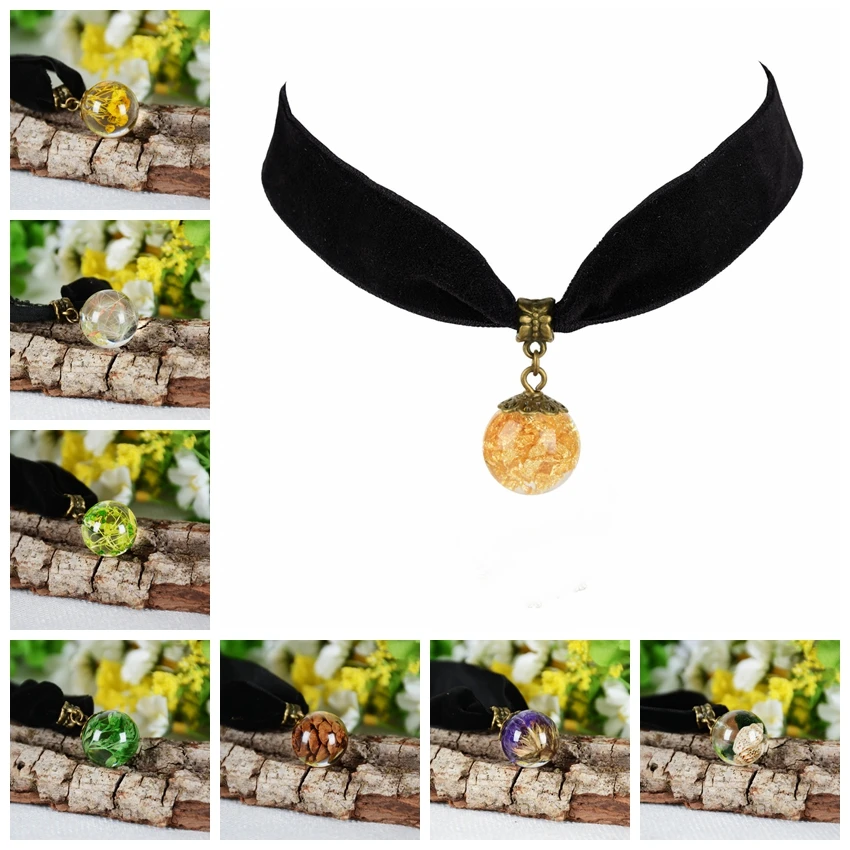 Ожерелье с подвеской в виде высушенных цветов стеклянный шар ожерелье черным