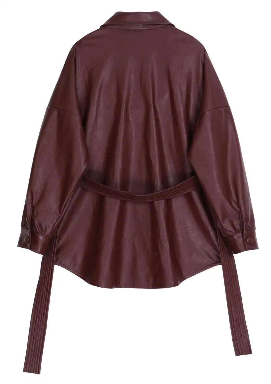 

Длинная осенне-зимняя куртка из искусственной кожи красного вина с отворотами на рукавах, Женская куртка, модная верхняя одежда cuir femme