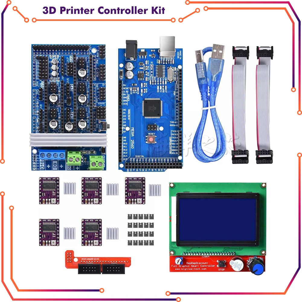 

3D Printer Controller Kit with Mega 2560 R3 + RAMPS 1.6 + 5Pcs DRV8825 Stepper Motor Driver + LCD 12864 Reprap for Arduino