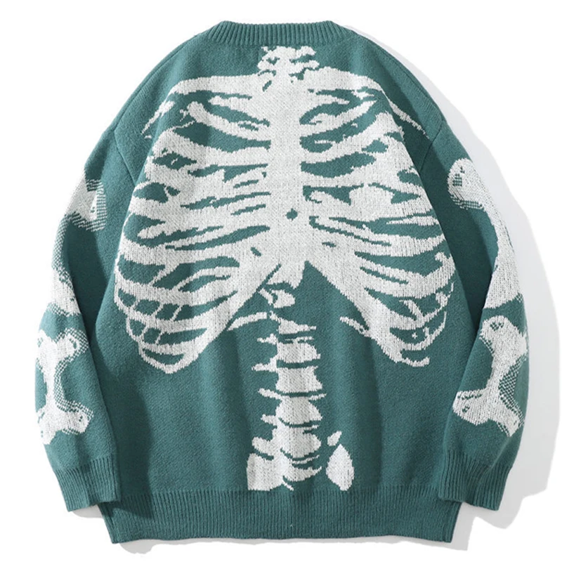 Мужской Жаккардовый свитер со скелетом винтажный Повседневный пуловер оверсайз