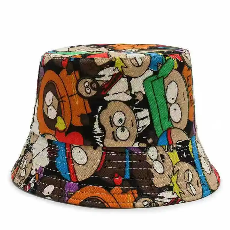 

Vintage Cartoon Print Panama Bucket Hat Men Women Reversible Bob Chapeau Femme Kpop Hat Gorro Streetwear Fishing Hats Bonnet Bob