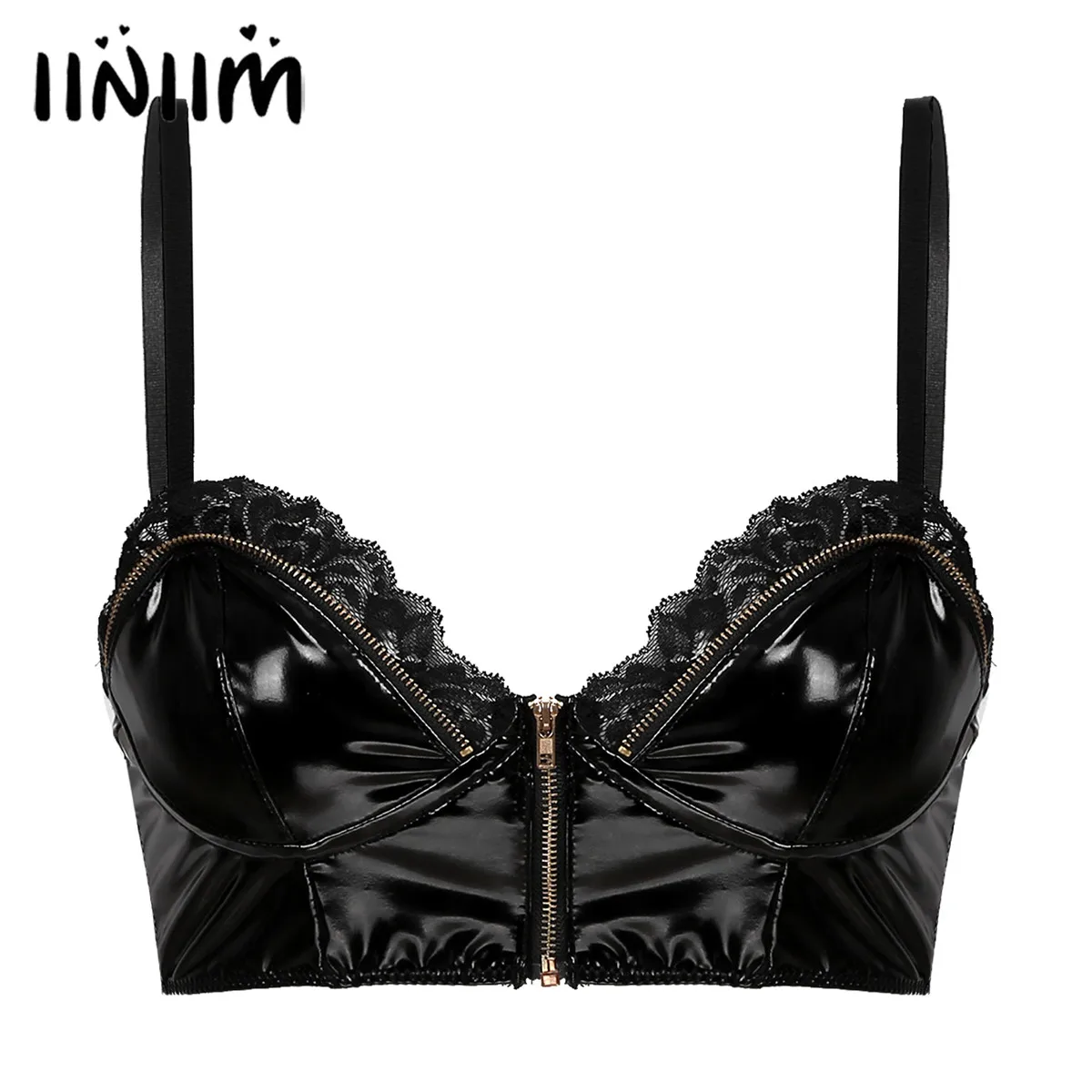 

Black Sexy Bras for Women Lace Trim Zipper Camisole Lingerie Adjustable Shoulder Straps Wireless Unlined Bra Brassiere Crop Top
