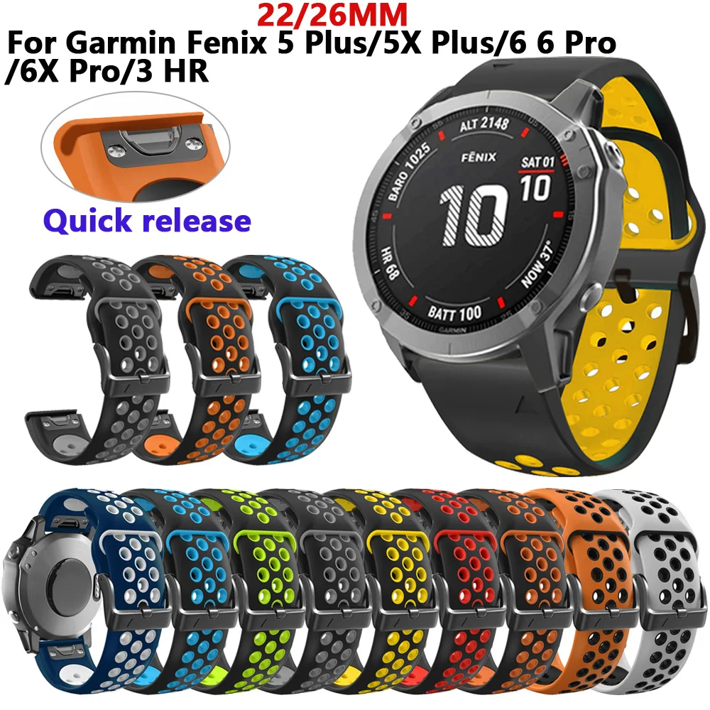 

22 26mm Sport Silicone Watchband Wrist Strap For Garmin Fenix 6X 6 Pro 5 5X Plus 3 3HR 935 945 Easyfit Quick Release Wirstband