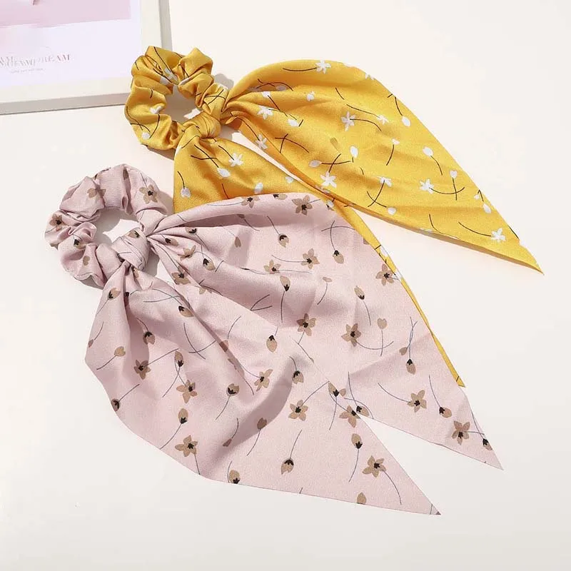 Винтажная шелковая эластичная резинка для волос с цветочным принтом женщин шарф