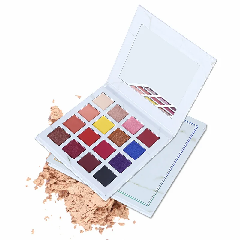 16 Colors Pearlescent Matte Metallic Custom Eye Shadow Palette Marble Pattern Mirror Eyeshadow Palette Private Label