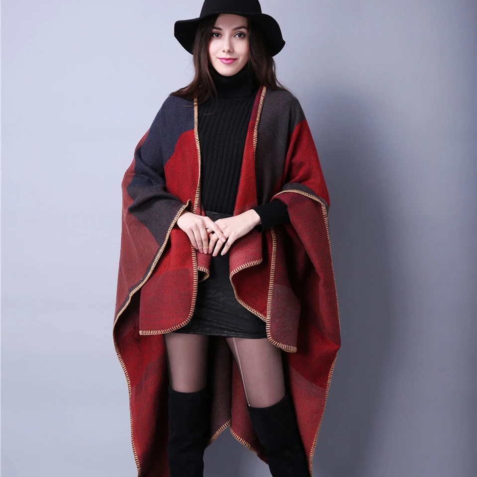 

brand 2021 women winter scarf warmer shawl ladies Vintage plaid Blanket knit wrap Cashmere poncho capes female echarpe pashmina