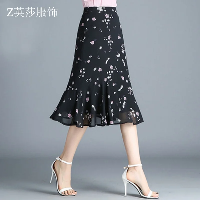 Big Size S-5xl New Fashion Women Skirts Summer Floral High Waist Ladies Was Thin Large Chiffon Ball Gown Skirt | Женская одежда