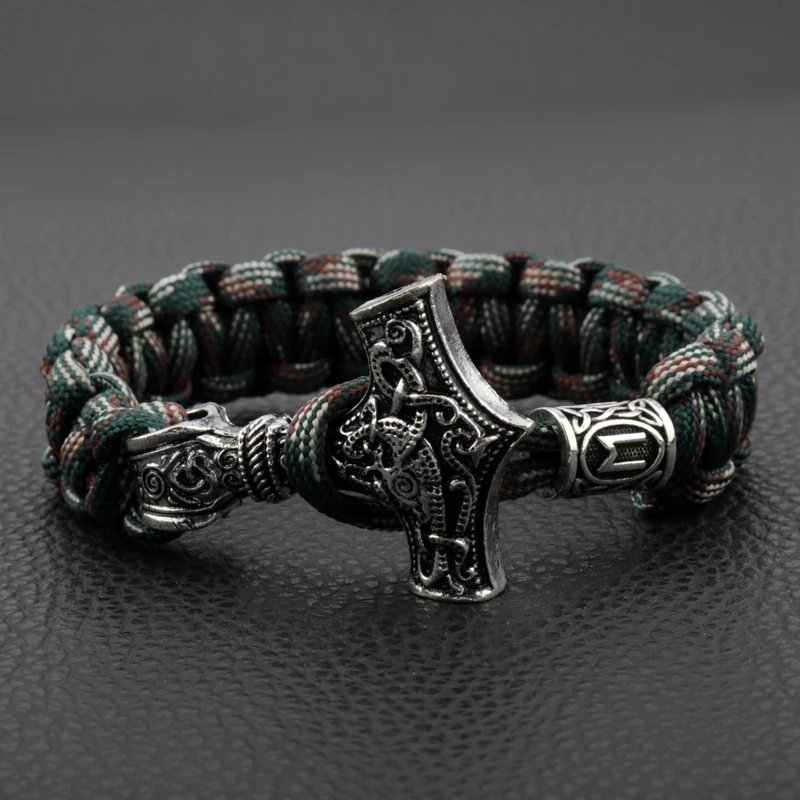 

Vintage Norse Viking Bracelets Scandinavian Rope Bangles Thor Mjolnir Hammer Paracord Amulet Rune Knot Men Jewelry Gifts