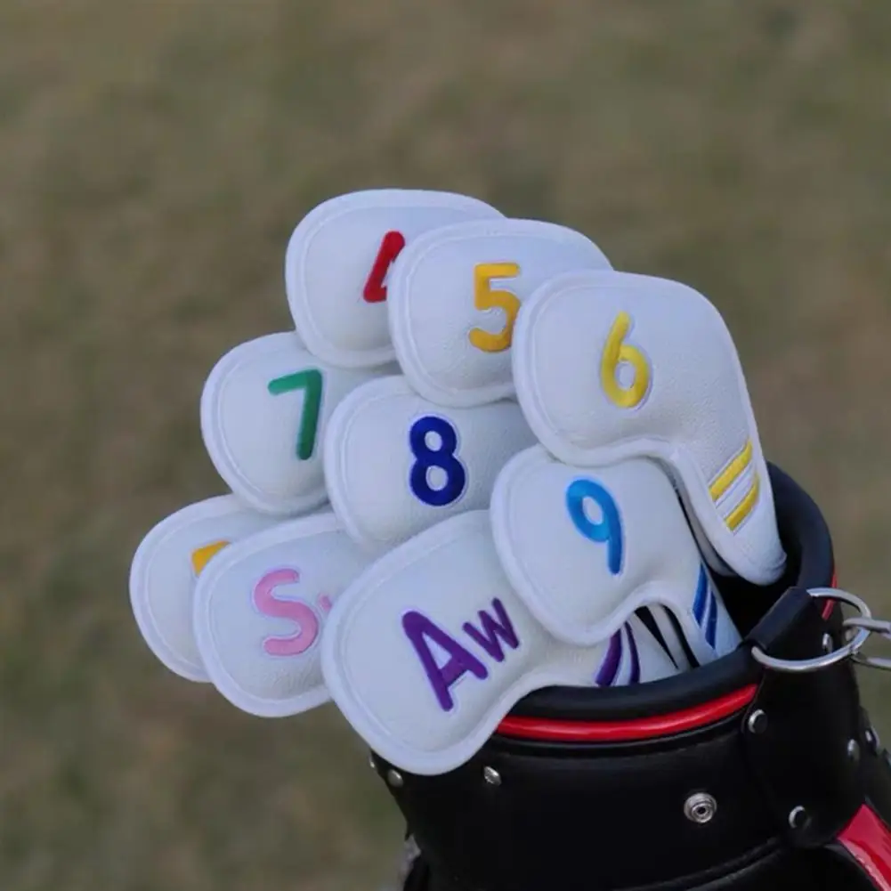 

9Pcs/set Colorful Number Letter PU Leather Golf Iron Covers Iron Headovers Wedges Covers Acceessories Head Iron Golf Black A2Q7