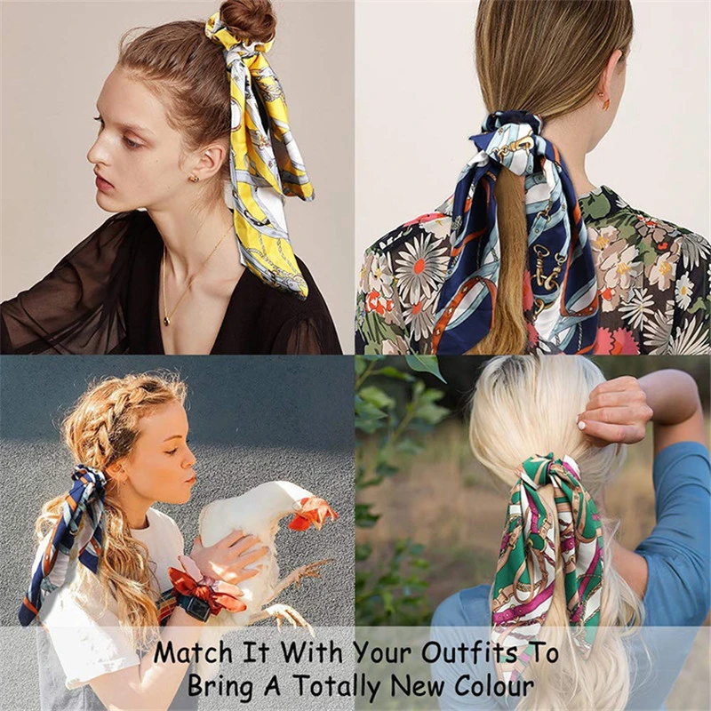 

Boho Vintage Floral Print Long Streamers Fashion Elastic Rubber Bands For Women Scarf Hair Scrunchie Hair Tie Rope Accessories