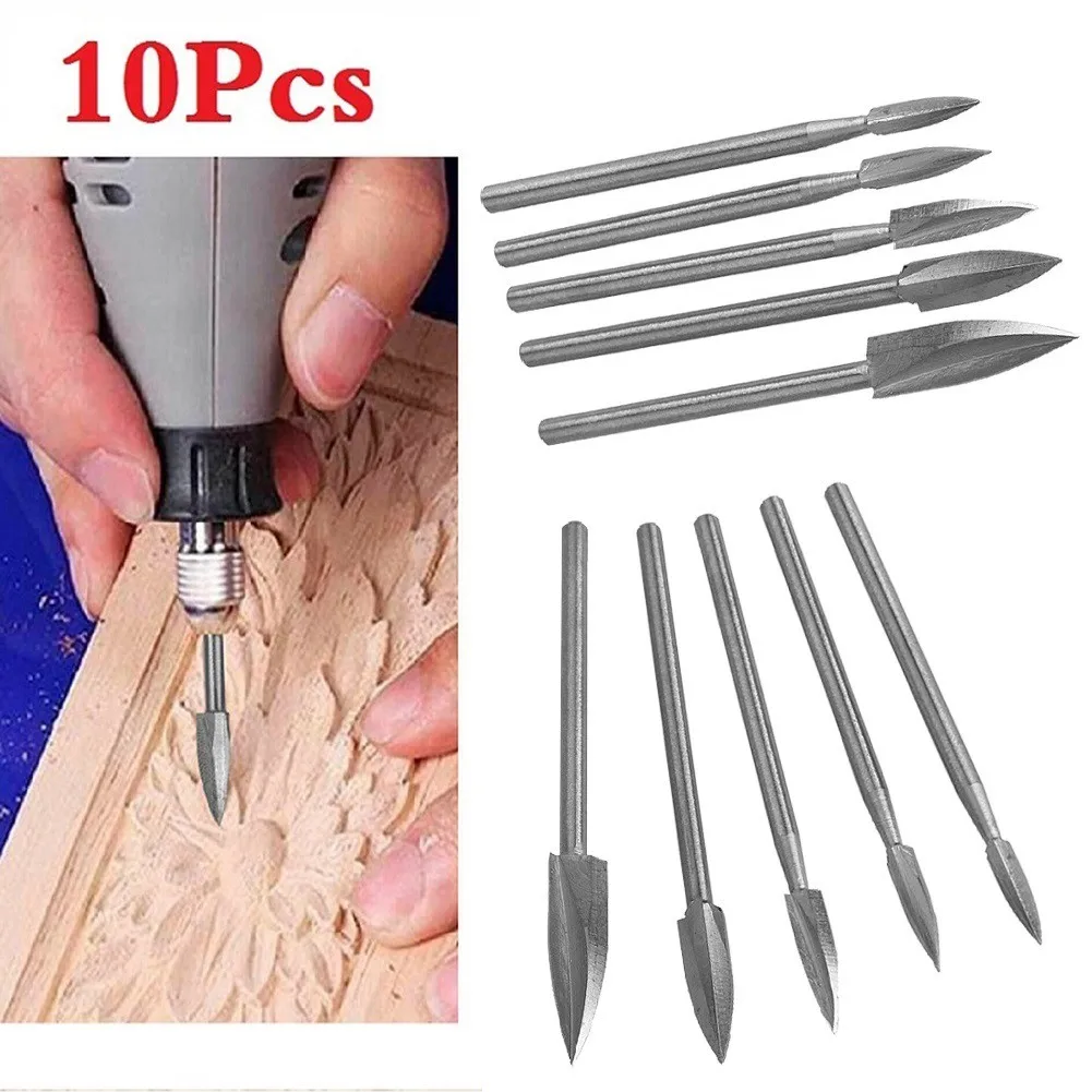 

10Pcs Wood Carving Tool Bits Carving Cutter Drill For Rotary Tool Milling