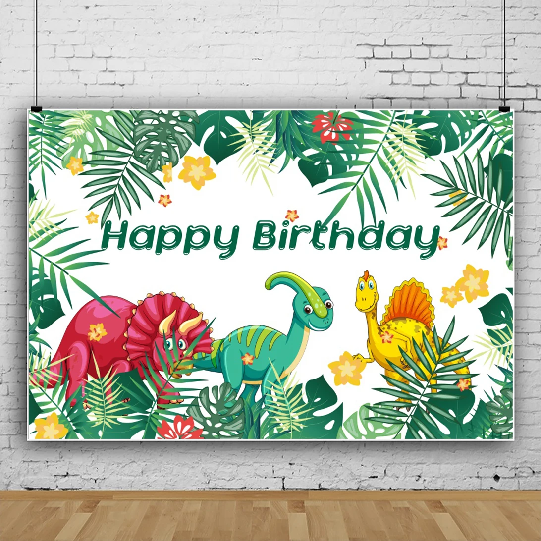 

Laeacco Dinosaur Birthday Party Photography Backdrops Tropical Palms Trees Leaves Flower Jungle Photo Backgrounds Photo Studio