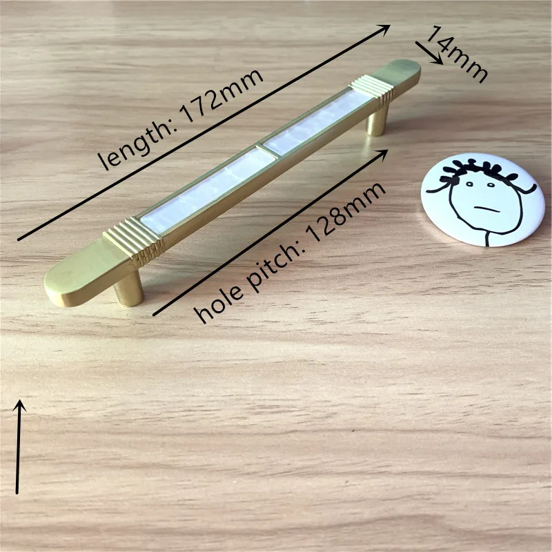 hole distance 128mm В скандинавском стиле, твердая латунная ручка, инкрустированная морской раковиной, китайский стиль, ручка для шкафа, выдвижная ручка, дверная ручка, мебельная фурнитура - Цвет: hole distance 128mm
